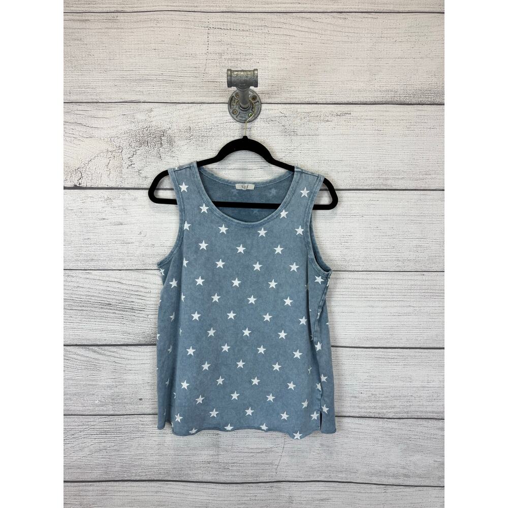 Easel Women's Blue Washed Star Printed Sleeveless Tank Size Medium